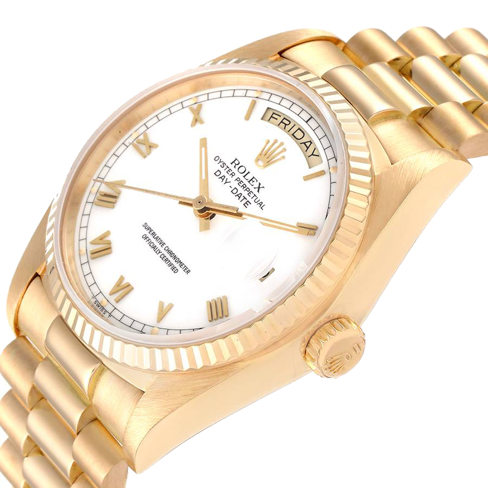 Rolex White 18K Yellow Gold President Day-Date 18038 Men's Wristwatch 36 MM
Rolex White 18K Yellow Gold President Day-Date 18038 Men's Wristwatch 36 MM