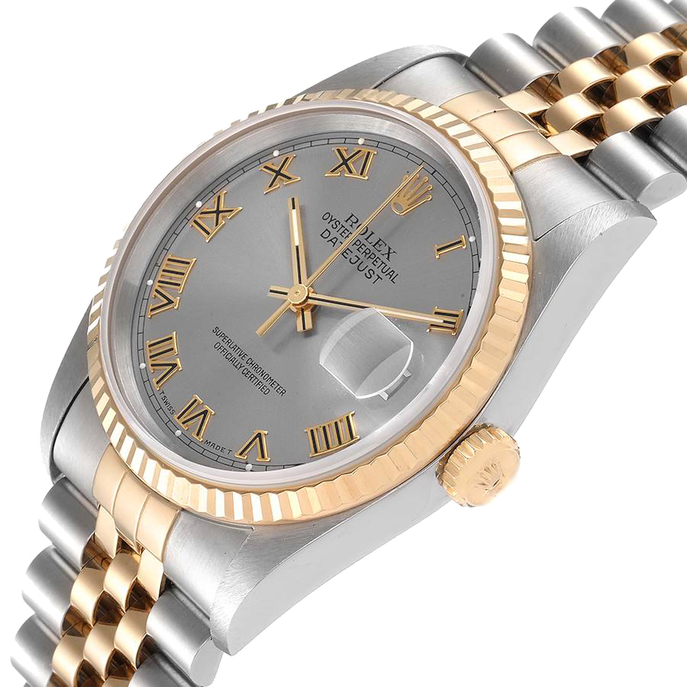 Rolex Grey 18K Yellow Gold And Stainless Steel Datejust 16233 Men's Wristwatch 36 MM
Rolex Grey 18K Yellow Gold And Stainless Steel Datejust 16233 Men's Wristwatch 36 MM