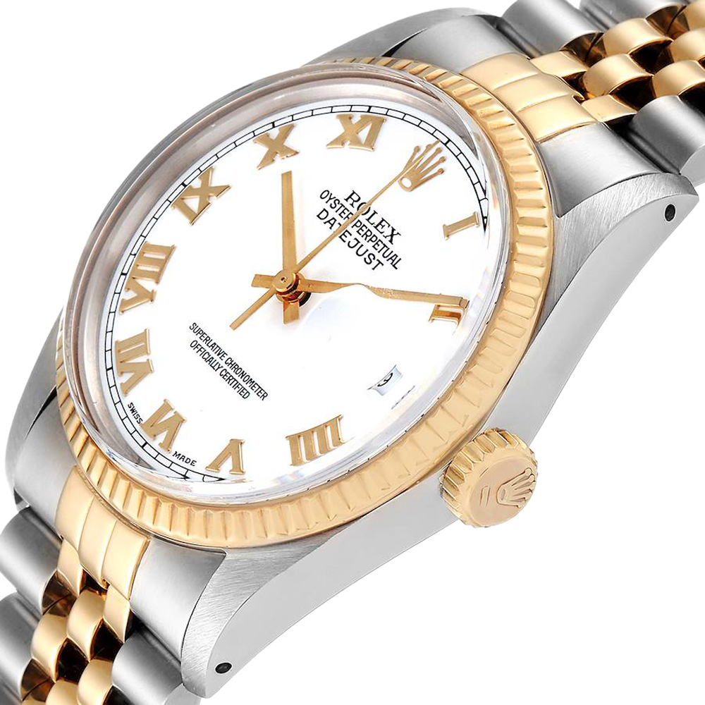 Rolex White 18K Yellow Gold And Stainless Steel Datejust Vintage 16013 Men's Wristwatch 36 MM
Rolex White 18K Yellow Gold And Stainless Steel Datejust Vintage 16013 Men's Wristwatch 36 MM