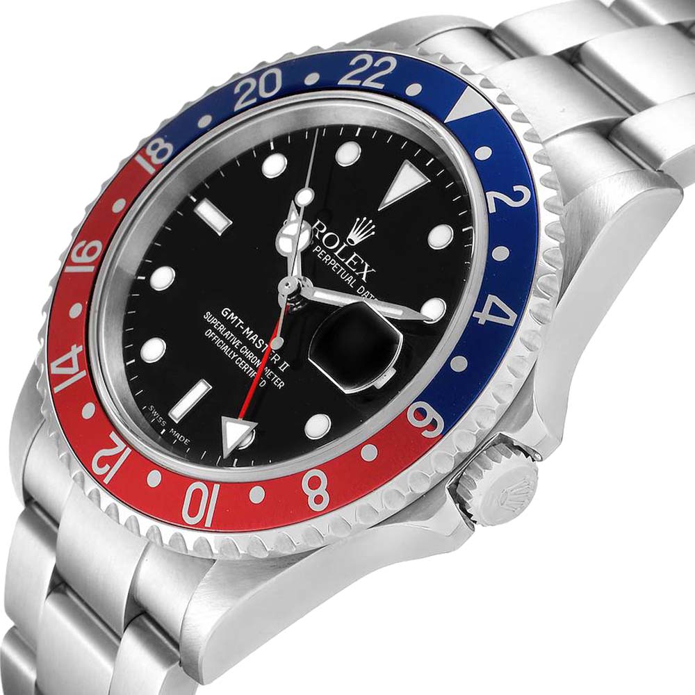 Rolex Black Stainless Steel GMT Master II Pepsi 16710 Men's Wristwatch 40 MM
Rolex Black Stainless Steel GMT Master II Pepsi 16710 Men's Wristwatch 40 MM