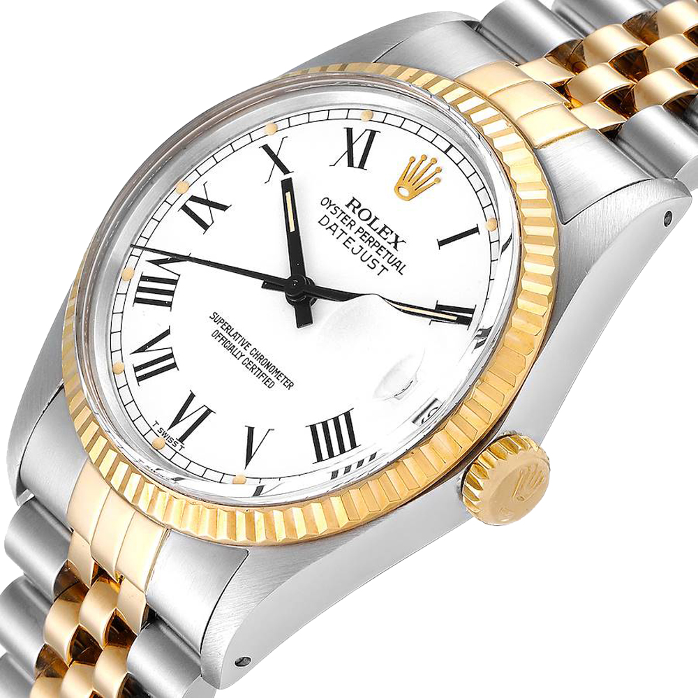Rolex White 18K Yellow Gold And Stainless Steel Datejust Vintage 16013 Men's Wristwatch 36 MM
Rolex White 18K Yellow Gold And Stainless Steel Datejust Vintage 16013 Men's Wristwatch 36 MM