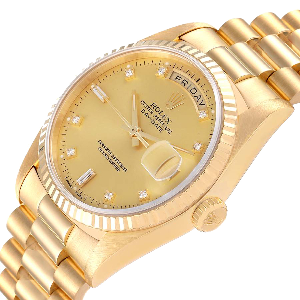 Rolex Champagne Diamonds 18K Yellow Gold President Day-Date 18238 Men's Wristwatch 36 MM
Rolex Champagne Diamonds 18K Yellow Gold President Day-Date 18238 Men's Wristwatch 36 MM