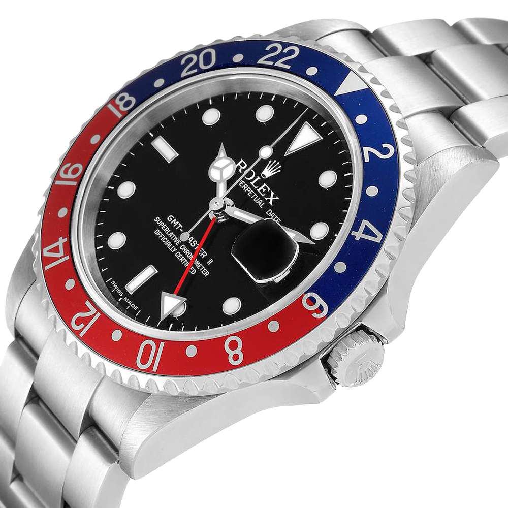 Rolex Black Stainless Steel GMT Master II Pepsi 16710 Men's Wristwatch 40 MM
Rolex Black Stainless Steel GMT Master II Pepsi 16710 Men's Wristwatch 40 MM