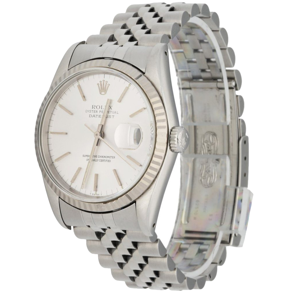 Rolex Silver 18k White Gold And Stainless Steel Datejust 16234 Men's Wristwatch
Rolex Silver 18k White Gold And Stainless Steel Datejust 16234 Men's Wristwatch