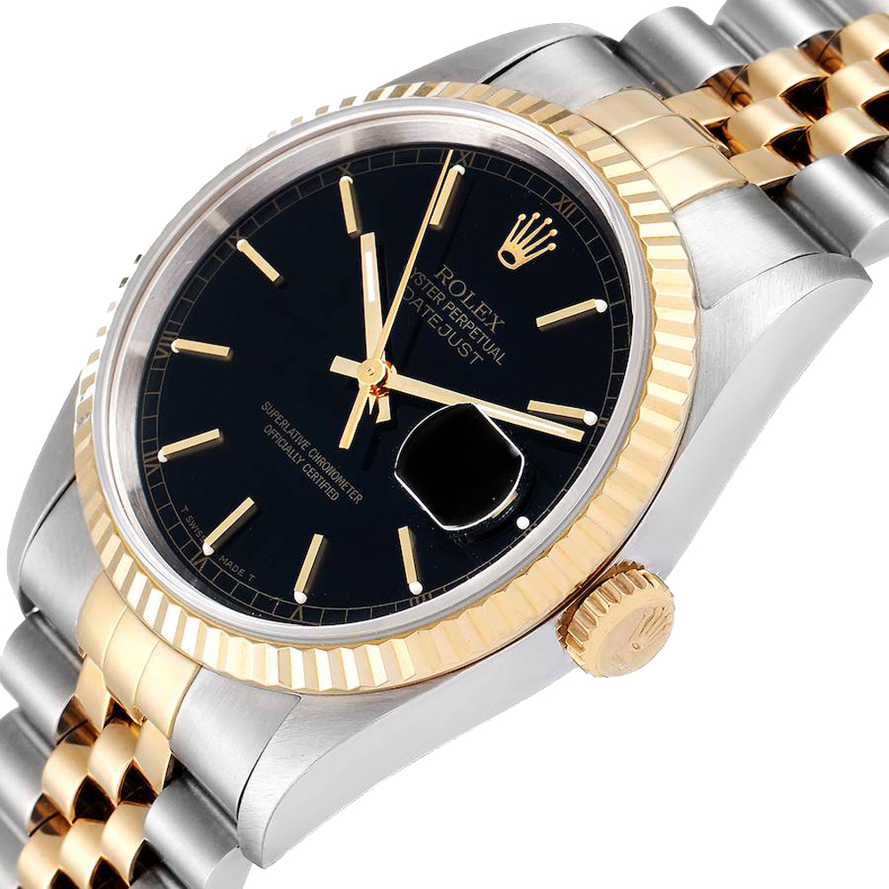 Rolex Black 18K Yellow Gold And Stainless Steel Datejust 16233 Men's Wristwatch 36 MM
Rolex Black 18K Yellow Gold And Stainless Steel Datejust 16233 Men's Wristwatch 36 MM