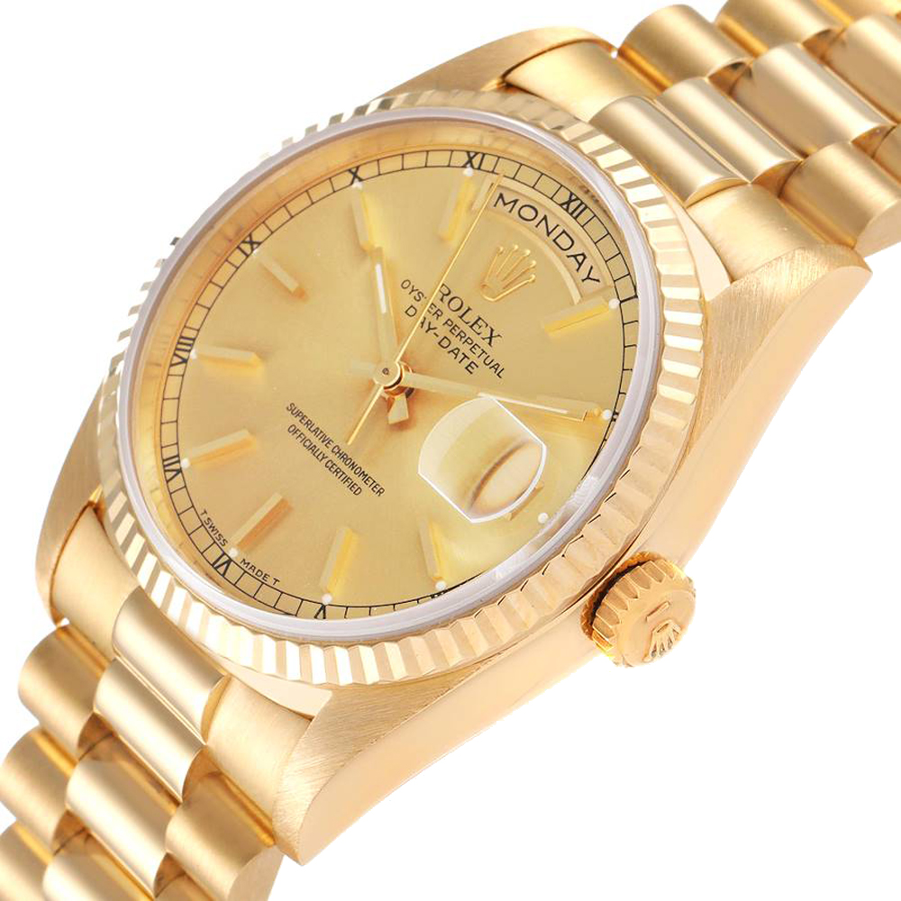 Rolex Champagne 18k Yellow Gold President Day-Date 18238 Men's Wristwatch 36 MM
Rolex Champagne 18k Yellow Gold President Day-Date 18238 Men's Wristwatch 36 MM