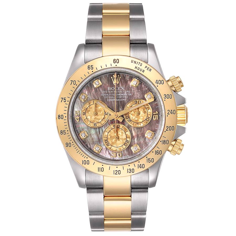 Rolex Black MOP Diamonds 18K Yellow Gold And Stainless Steel Cosmograph Daytona 116523 Men's Wristwatch 40 MM