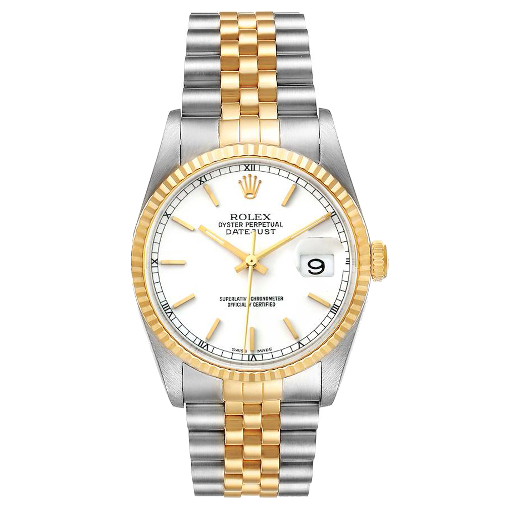Rolex White 18K Yellow Gold Stainelss Steel Datejust 16233 Men's Wristwatch 36MM
