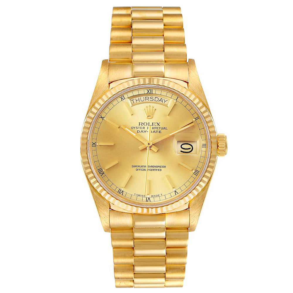Rolex Champagne 18K Yellow Gold President Day-Date 18038 Men's Wristwatch 36MM