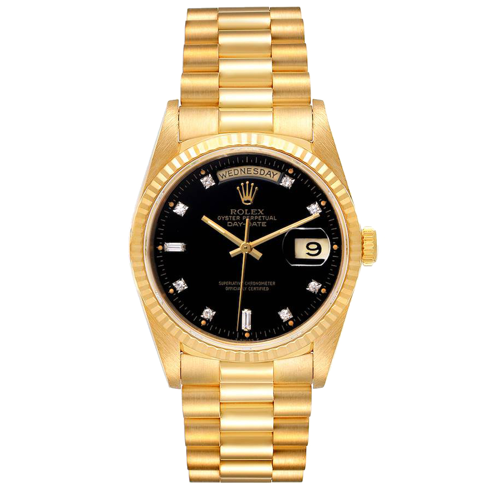 Rolex Black 18K Yellow Gold Diamond President Day-Date 18238 Men's Wristwatch 36MM