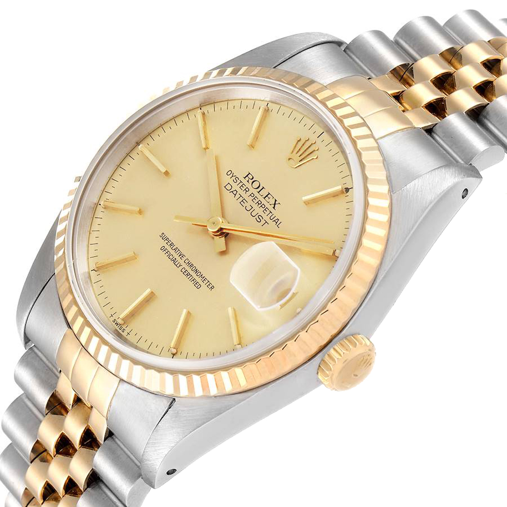Rolex Champagne 18K Yellow Gold Stainless Steel Datejust 16233 Men's Wristwatch
Rolex Champagne 18K Yellow Gold Stainless Steel Datejust 16233 Men's Wristwatch