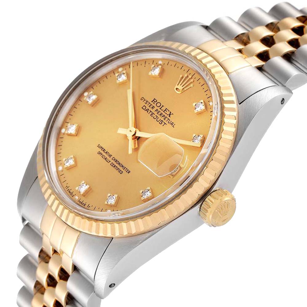 Rolex Champagne 18k Yellow Gold And Stainless Steel Datejust 16013 Vintage Automatic Men's Wristwatch 36 MM
Rolex Champagne 18k Yellow Gold And Stainless Steel Datejust 16013 Vintage Automatic Men's Wristwatch 36 MM