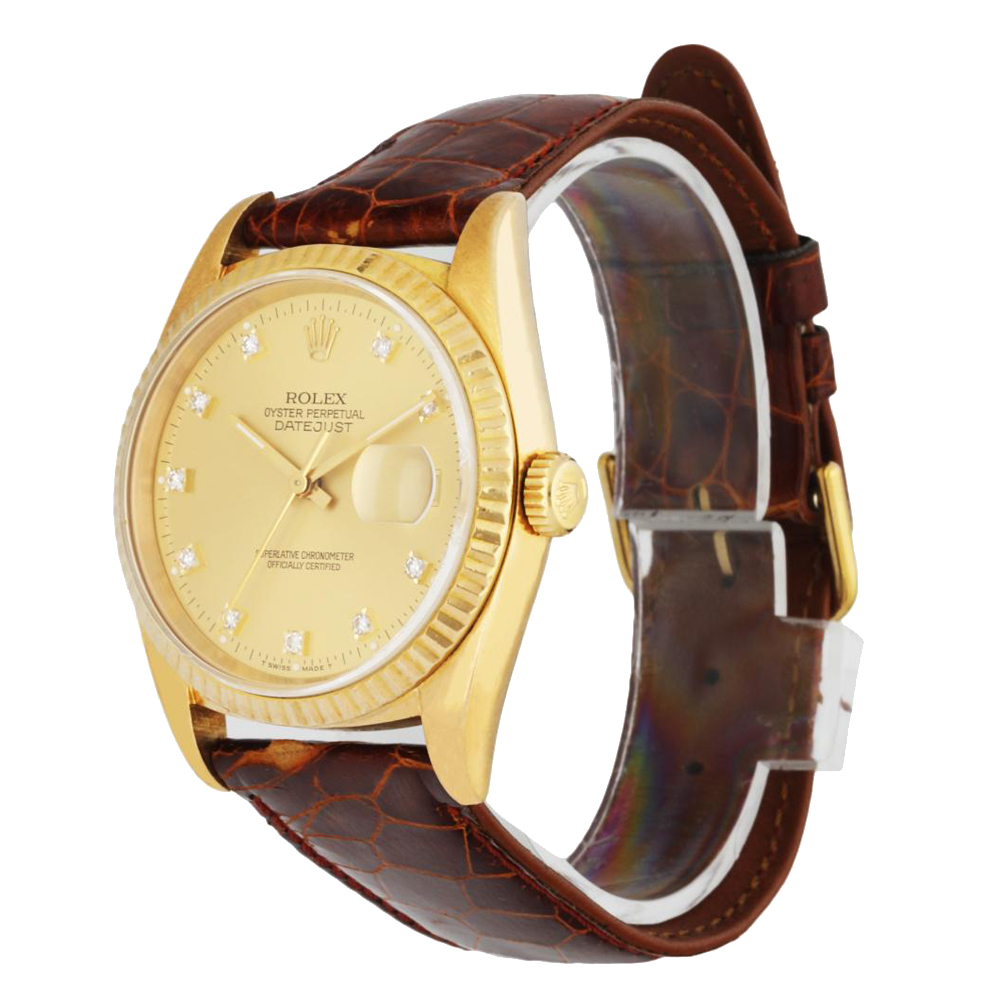 Rolex Champagne Diamonds 18k Yellow Gold Datejust 16238 Men's Wristwatch 36 MM
Rolex Champagne Diamonds 18k Yellow Gold Datejust 16238 Men's Wristwatch 36 MM