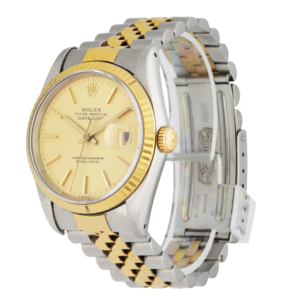 Rolex Champagne Yellow Gold and Stainless Steel Datejust 16233 Men's Wristwatch 36 mm
Rolex Champagne Yellow Gold and Stainless Steel Datejust 16233 Men's Wristwatch 36 mm