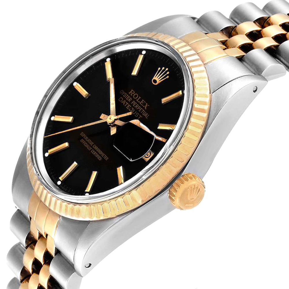 Rolex Black 18k Yellow Gold And Stainless Steel Datejust 16013 Vintage Men's Wristwatch 36 MM
Rolex Black 18k Yellow Gold And Stainless Steel Datejust 16013 Vintage Men's Wristwatch 36 MM