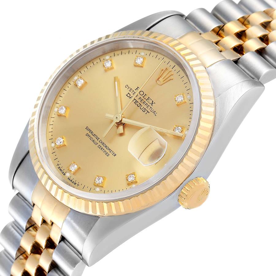 Rolex Champagne Diamonds 18K Yellow Gold And Stainless Steel Datejust 16233 Men's Wristwatch 36 MM
Rolex Champagne Diamonds 18K Yellow Gold And Stainless Steel Datejust 16233 Men's Wristwatch 36 MM