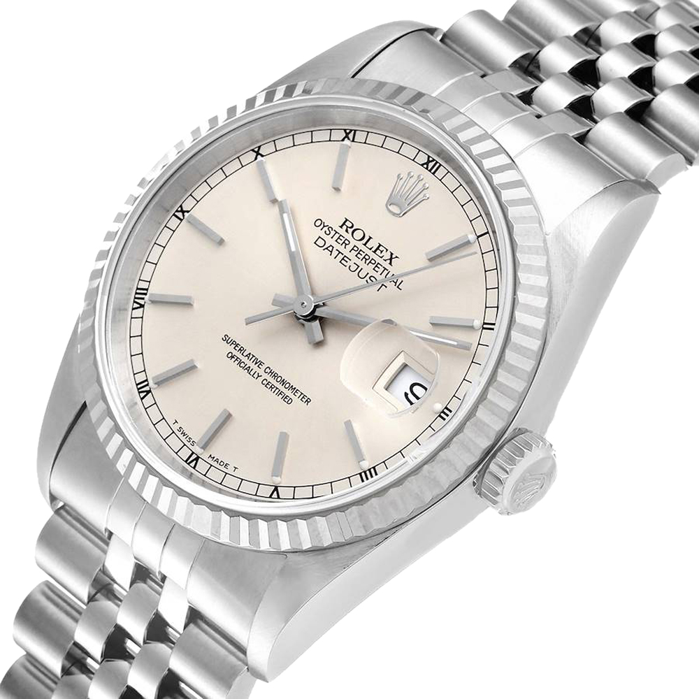 Rolex Silver 18K White Gold And Stainless Steel Datejust 16234 Men's Wristwatch 36 MM
Rolex Silver 18K White Gold And Stainless Steel Datejust 16234 Men's Wristwatch 36 MM