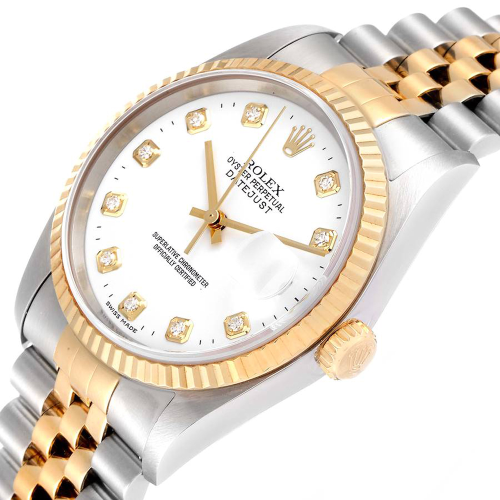 Rolex White 18K Yellow Gold Diamond Stainless Steel Datejust 16233 Men's Wristwatch
Rolex White 18K Yellow Gold Diamond Stainless Steel Datejust 16233 Men's Wristwatch