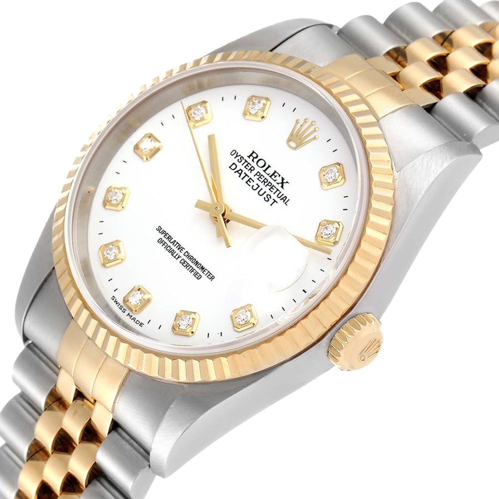 Rolex White 18K Yellow Gold Diamond Stainless Steel Datejust 16233 Men's Wristwatch
Rolex White 18K Yellow Gold Diamond Stainless Steel Datejust 16233 Men's Wristwatch