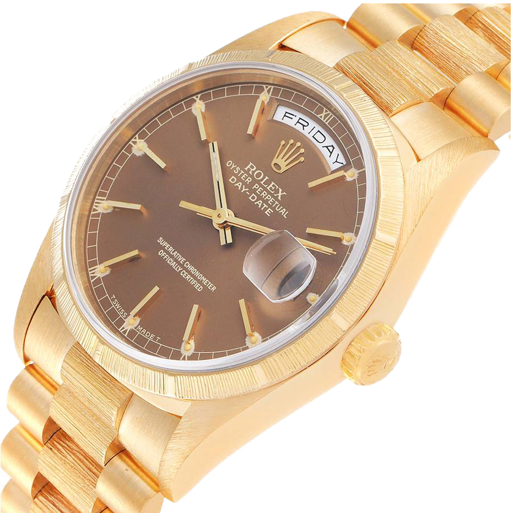 Rolex Patina 18K Yellow Gold Day-Date President 18248 Men's Wristwatch, Brown
Rolex Patina 18K Yellow Gold Day-Date President 18248 Men's Wristwatch, Brown