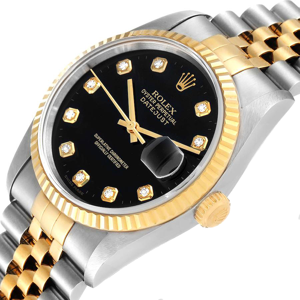 Rolex Black 18K Yellow Gold Diamond Stainless Steel Datejust 16233 Men's Wristwatch
Rolex Black 18K Yellow Gold Diamond Stainless Steel Datejust 16233 Men's Wristwatch