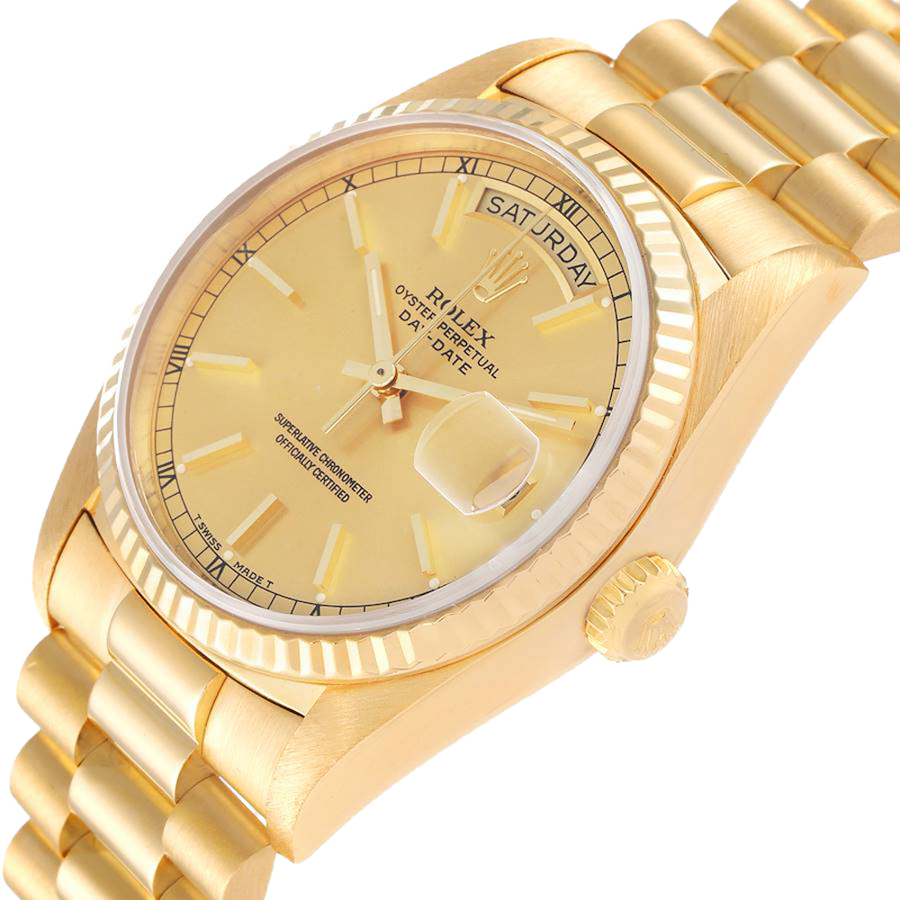 Rolex Champagne 18k Yellow Gold President Day-Date 18238 Men's Wristwatch 36 MM
Rolex Champagne 18k Yellow Gold President Day-Date 18238 Men's Wristwatch 36 MM