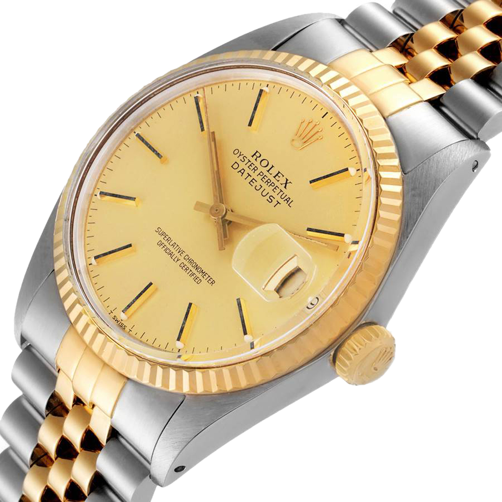 Rolex Champagne 18k Yellow Gold And Stainless Steel Datejust 16013 Vintage Men's Wristwatch 36 MM
Rolex Champagne 18k Yellow Gold And Stainless Steel Datejust 16013 Vintage Men's Wristwatch 36 MM