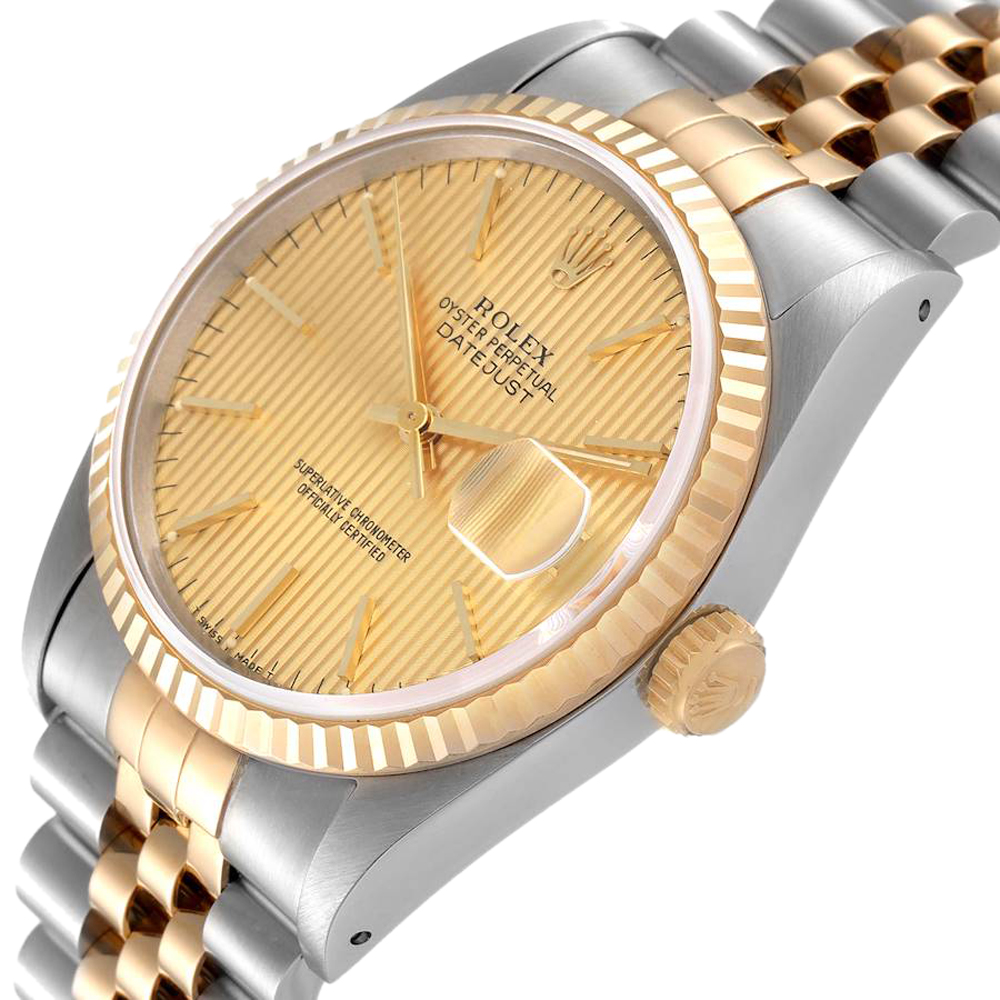 Rolex Champagne 18K Yellow Gold And Stainless Steel Datejust 16233 Men's Wristwatch 36 MM
Rolex Champagne 18K Yellow Gold And Stainless Steel Datejust 16233 Men's Wristwatch 36 MM