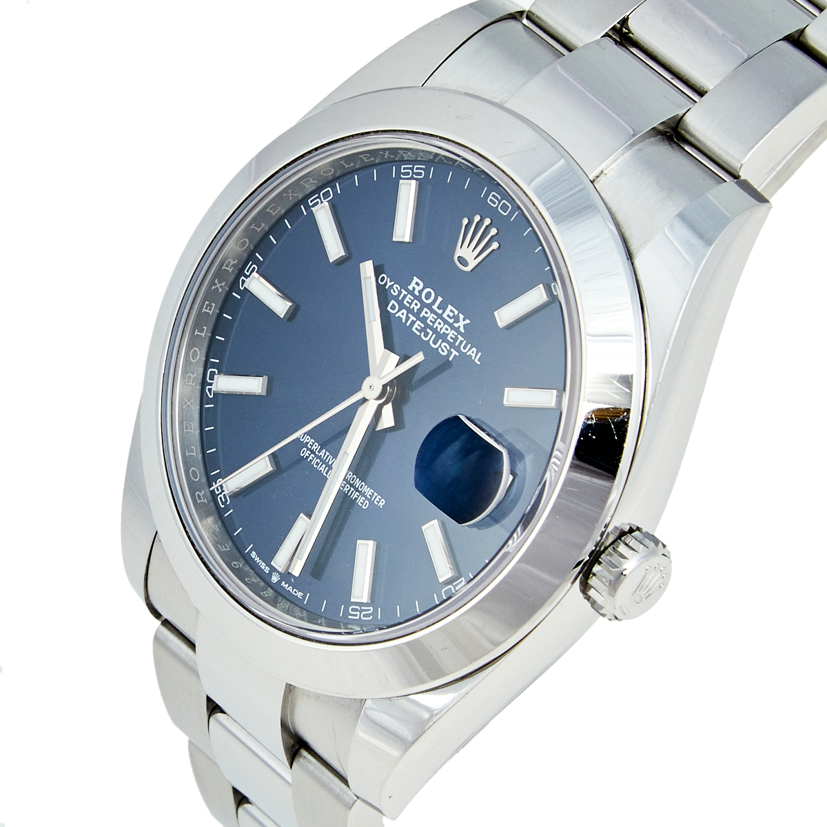 Rolex Blue Stainless Steel Datejust 126300 Men's Wristwatch 41 mm