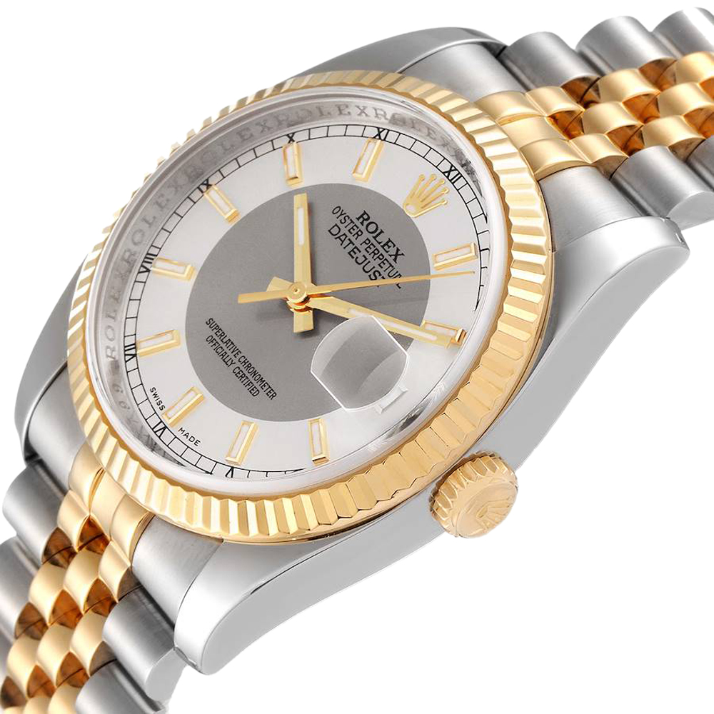 Rolex Silver 18K Yellow Gold And Stainless Steel Datejust 116233 Men's Wristwatch 36 MM
Rolex Silver 18K Yellow Gold And Stainless Steel Datejust 116233 Men's Wristwatch 36 MM