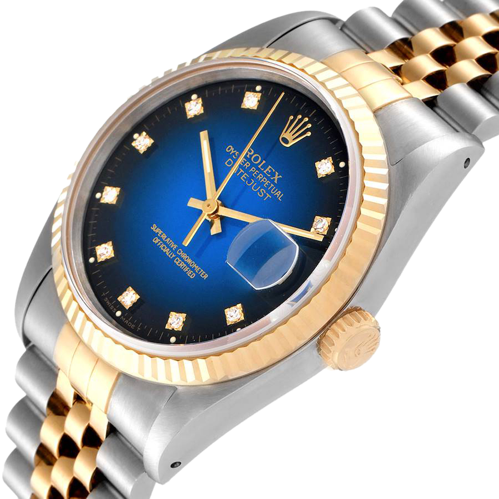 Rolex Blue Diamonds 18K Yellow Gold And Stainless Steel Datejust 16233 Men's Wristwatch 36 MM
Rolex Blue Diamonds 18K Yellow Gold And Stainless Steel Datejust 16233 Men's Wristwatch 36 MM
