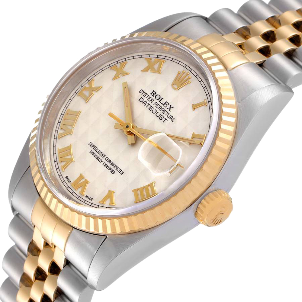 Rolex Silver 18K Yellow Gold And Stainless Steel Datejust 16233 Men's Wristwatch 36 MM
Rolex Silver 18K Yellow Gold And Stainless Steel Datejust 16233 Men's Wristwatch 36 MM