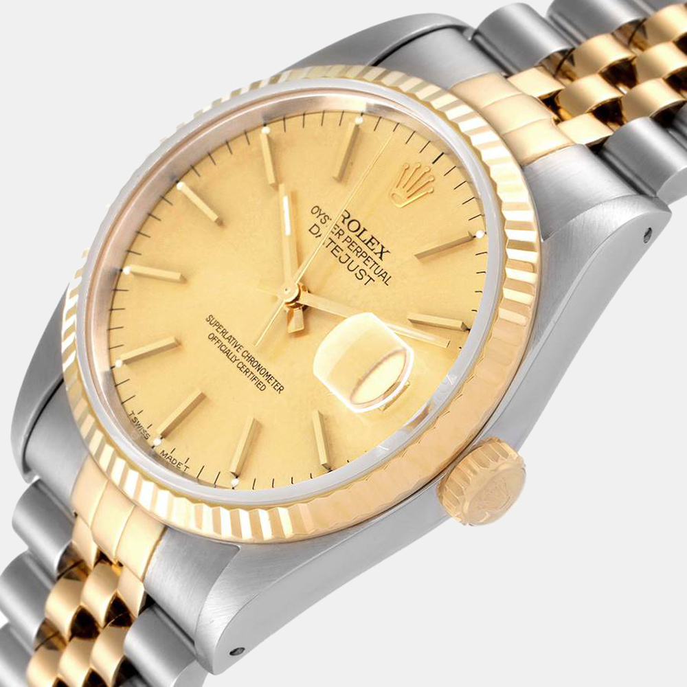 Rolex Champagne 18k Yellow Gold And Stainless Steel Datejust 16233 Men's Wristwatch 36 MM
Rolex Champagne 18k Yellow Gold And Stainless Steel Datejust 16233 Men's Wristwatch 36 MM