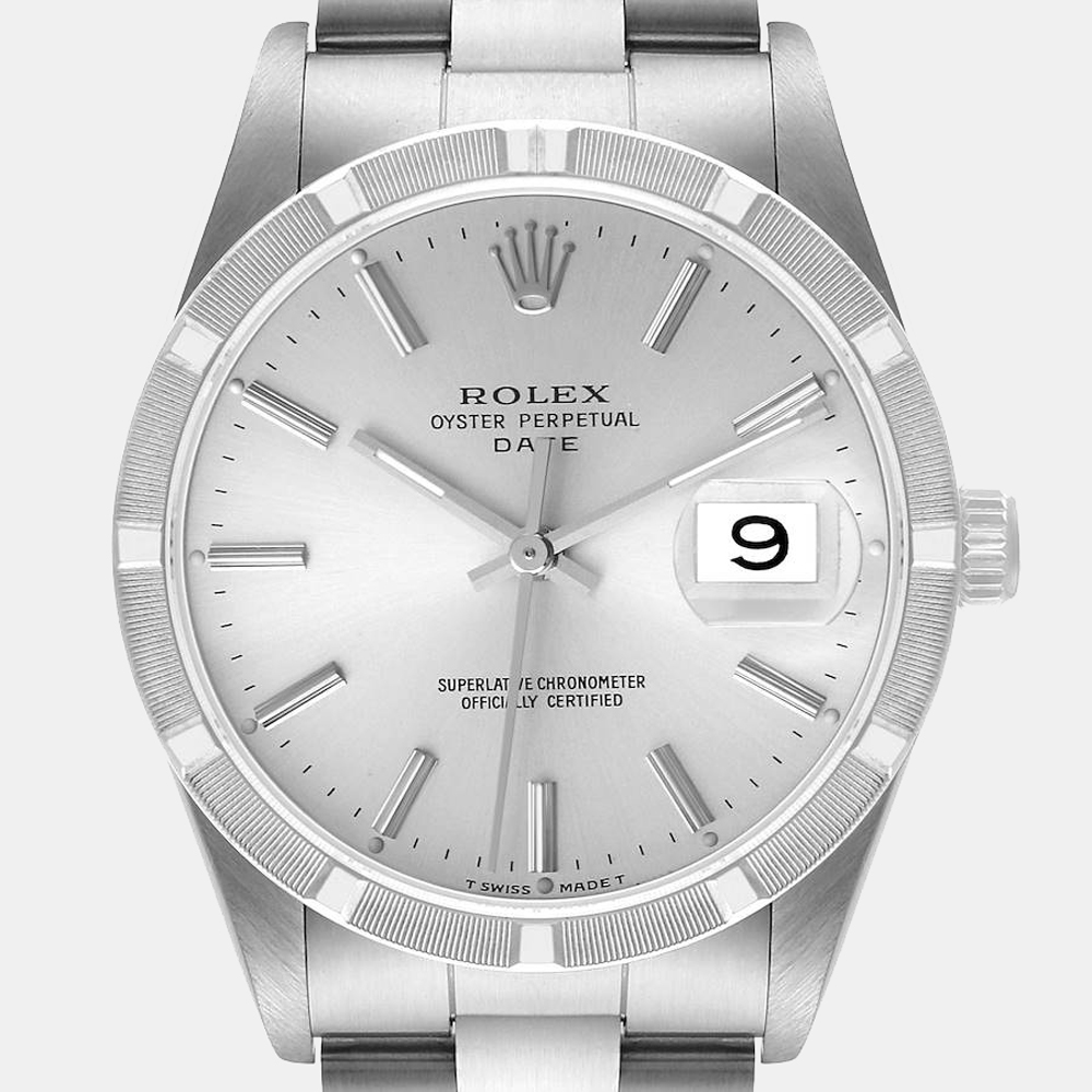 Rolex Silver Stainless Steel Oyster Perpetual Date 15210 Men's Wristwatch 34 Mm