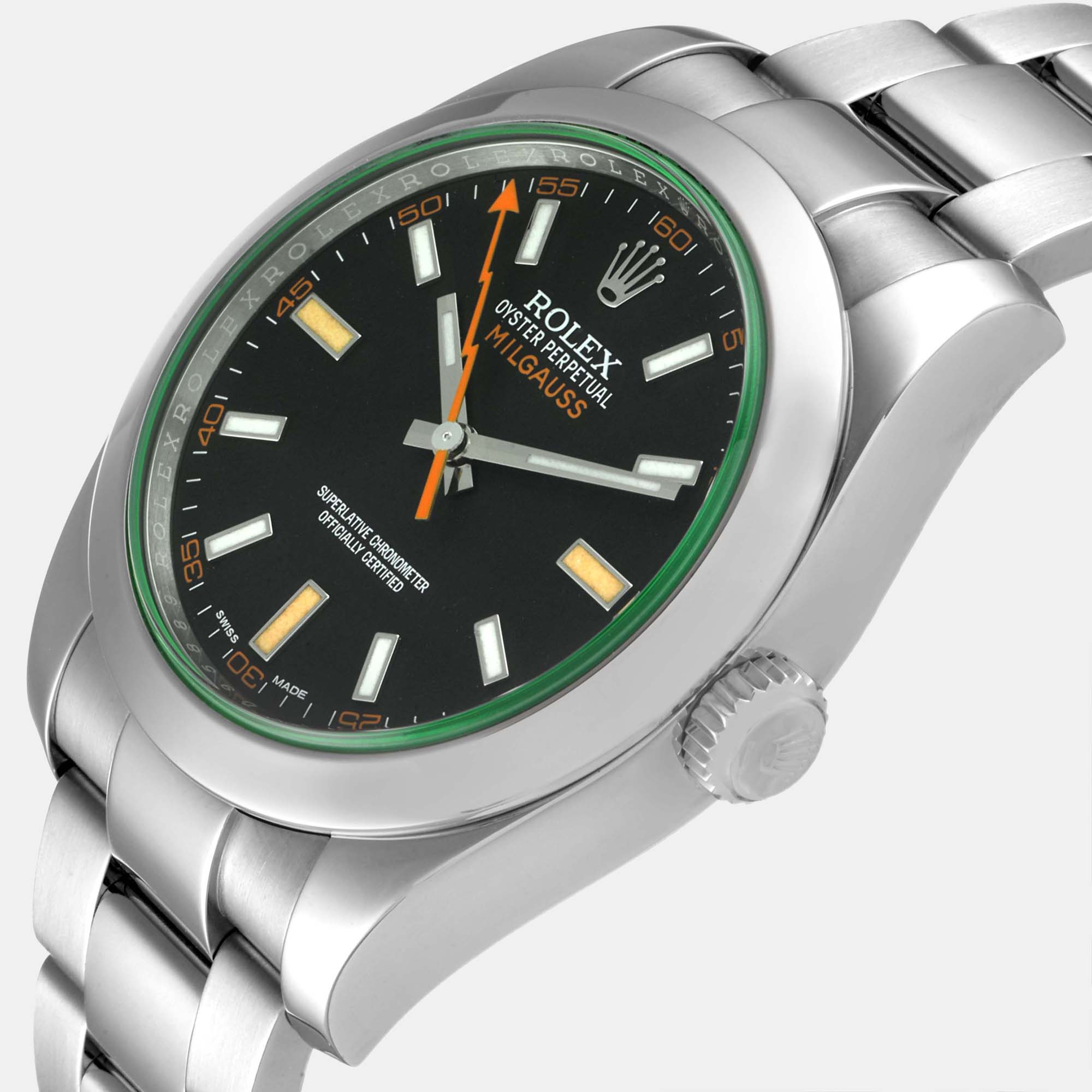 Rolex Black Stainless Steel Milgauss 116400 Automatic Men's Wristwatch 40 mm
Rolex Black Stainless Steel Milgauss 116400 Automatic Men's Wristwatch 40 mm