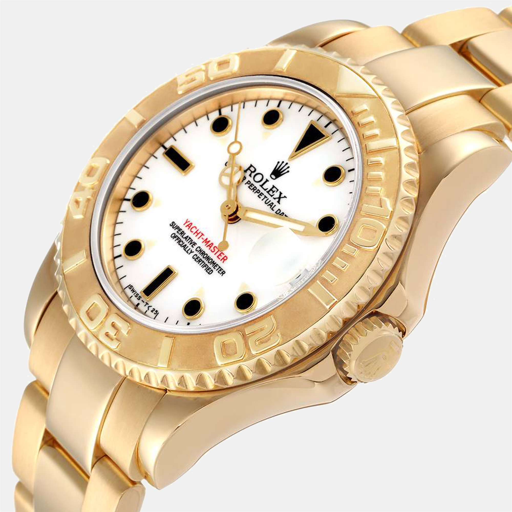 Rolex White Yellow Gold Yacht-Master 68628 Automatic Men's Wristwatch 35 Mm