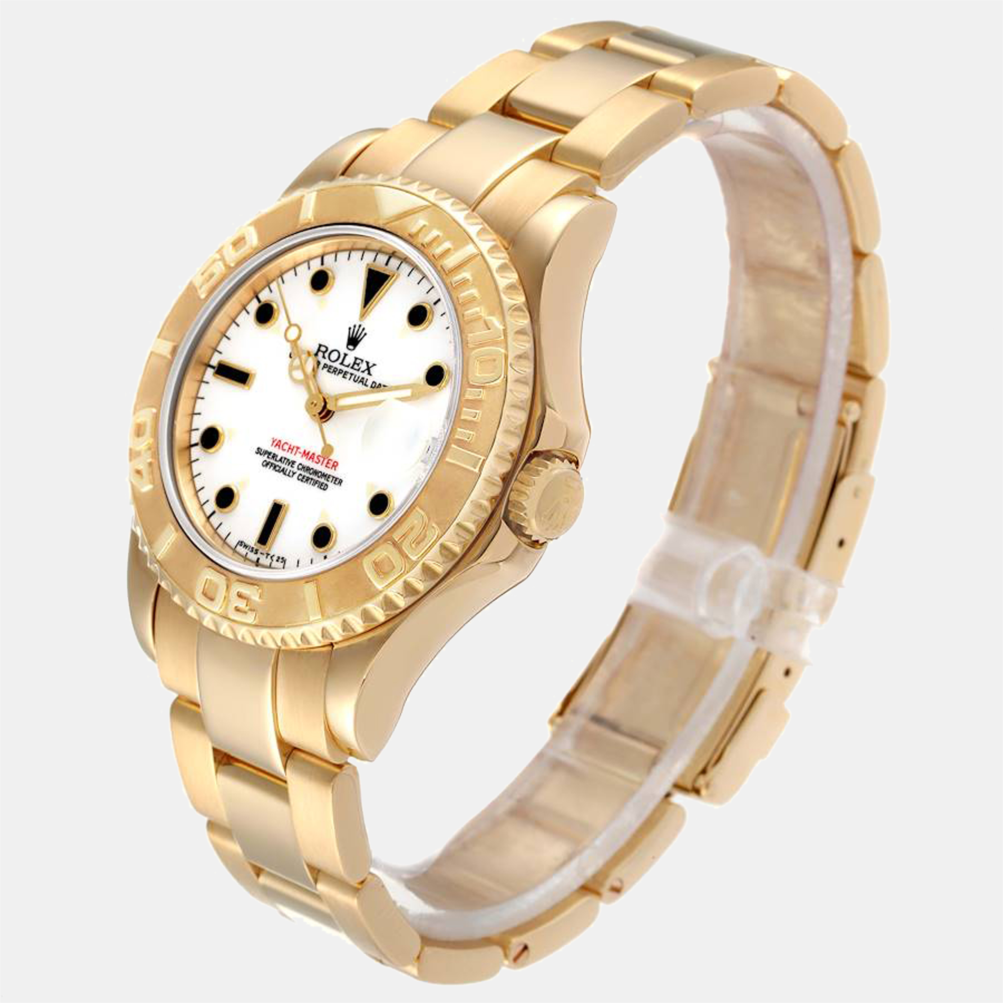 Rolex White Yellow Gold Yacht-Master 68628 Automatic Men's Wristwatch 35 Mm
