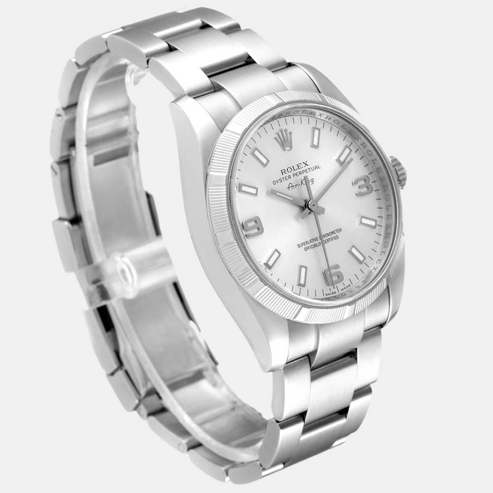 Rolex Silver Stainless Steel Air King 114210 Men's Wristwatch 34 Mm