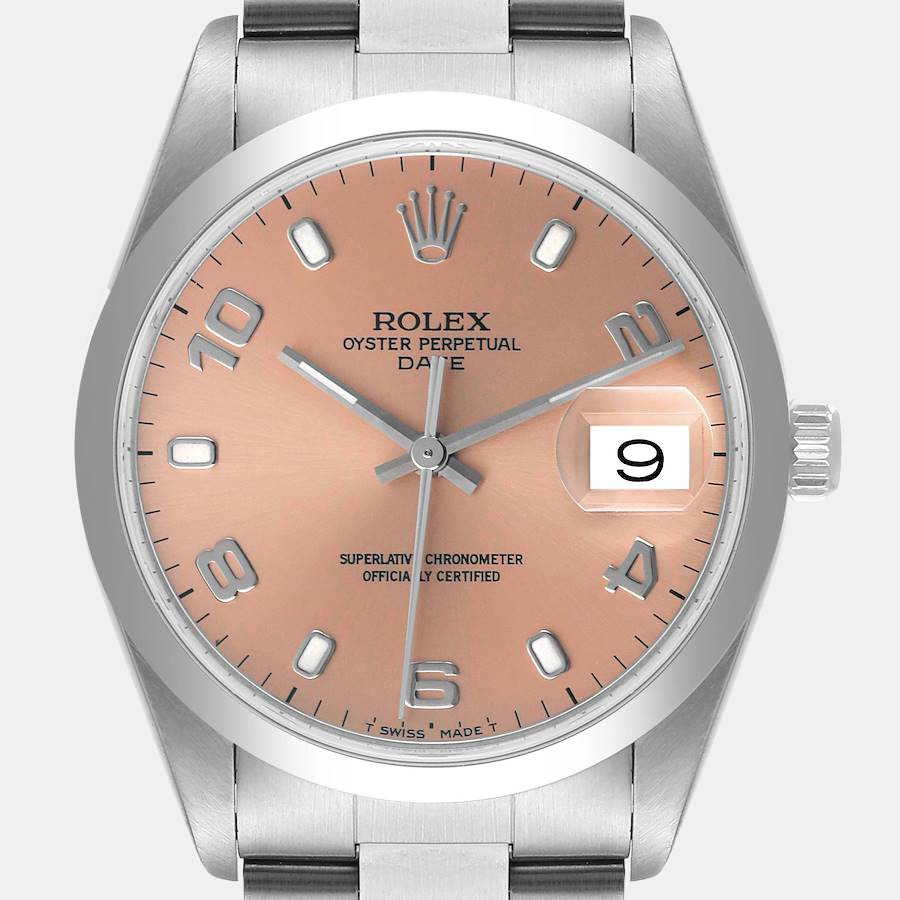 Rolex Salmon Stainless Steel Oyster Perpetual 15200 Men's Wristwatch 34 Mm