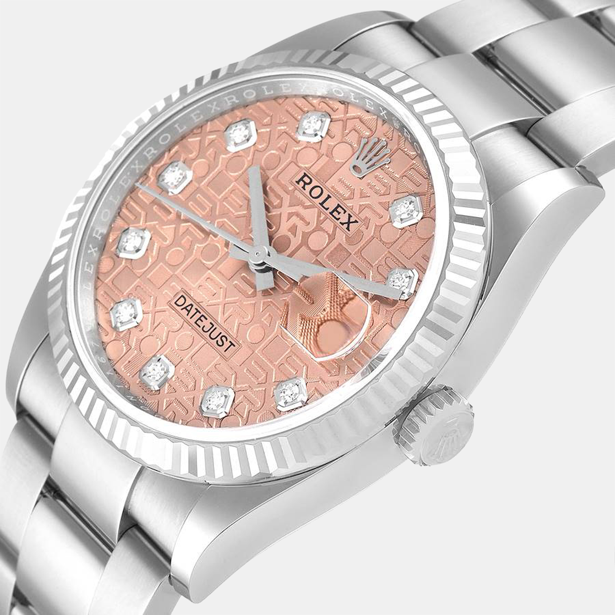 Rolex Pink Diamonds 18K White Gold And Stainless Steel Datejust 126234 Automatic Men's Wristwatch 36 Mm