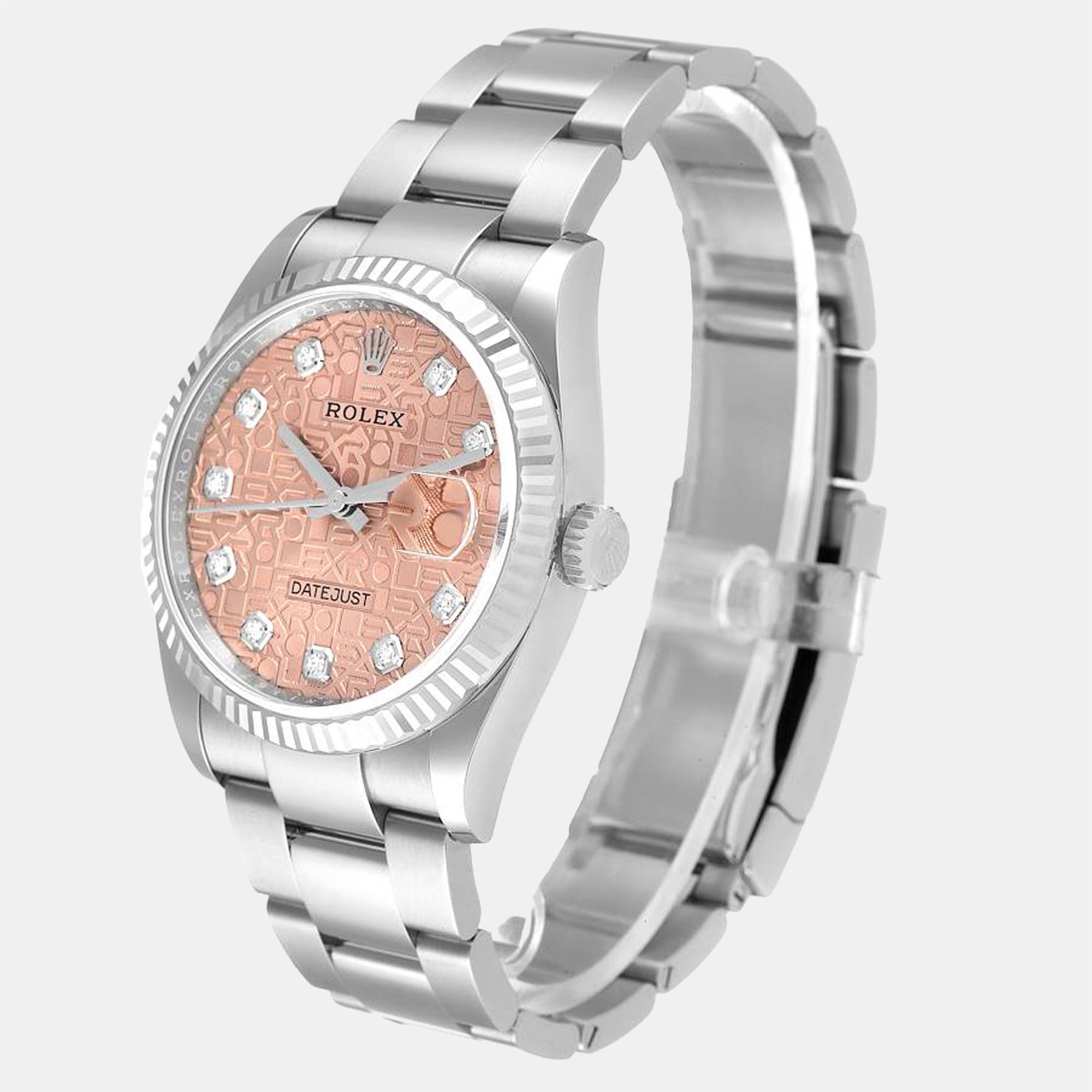 Rolex Pink Diamonds 18K White Gold And Stainless Steel Datejust 126234 Automatic Men's Wristwatch 36 Mm