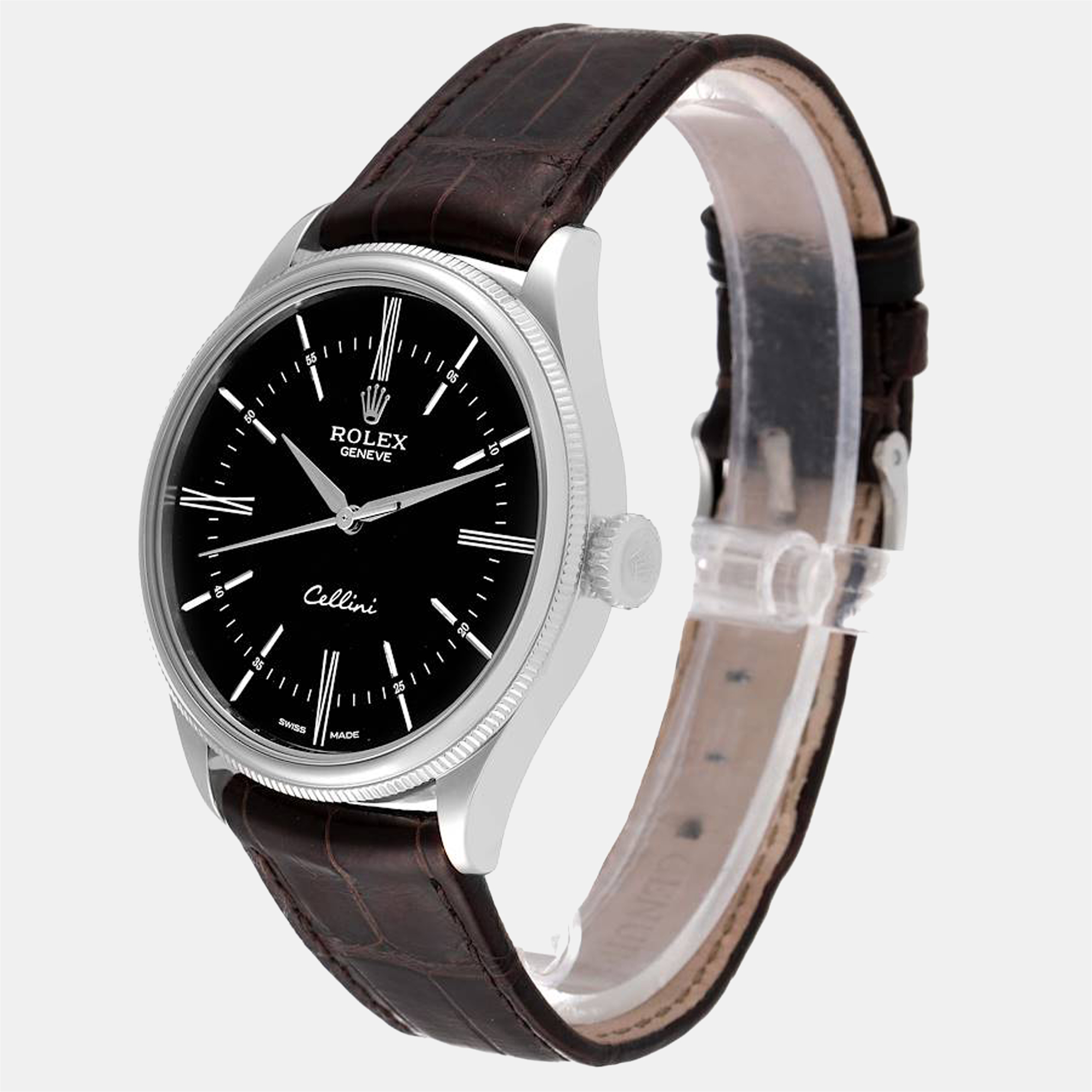 Rolex Black 18K White Gold Cellini 50509 Automatic Men's Wristwatch 39 Mm