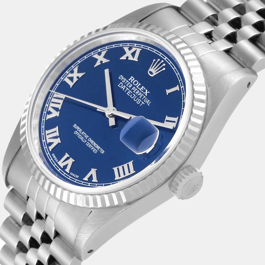 Rolex Blue 18K White Gold And Stainless Steel Datejust 16234 Men's Wristwatch 36 mm
Rolex Blue 18K White Gold And Stainless Steel Datejust 16234 Men's Wristwatch 36 mm