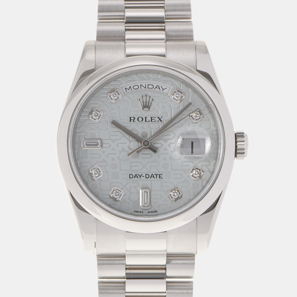 Rolex Blue Diamonds Platinum Day-Date 118206 Men's Wristwatch 36 Mm