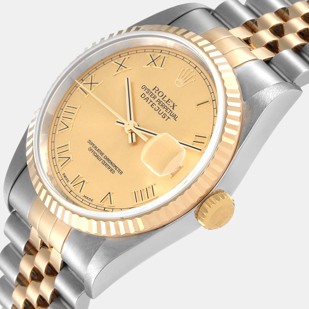 Rolex Champagne 18k Yellow Gold And Stainless Steel Datejust 16233 Automatic Men's Wristwatch 36 mm
Rolex Champagne 18k Yellow Gold And Stainless Steel Datejust 16233 Automatic Men's Wristwatch 36 mm