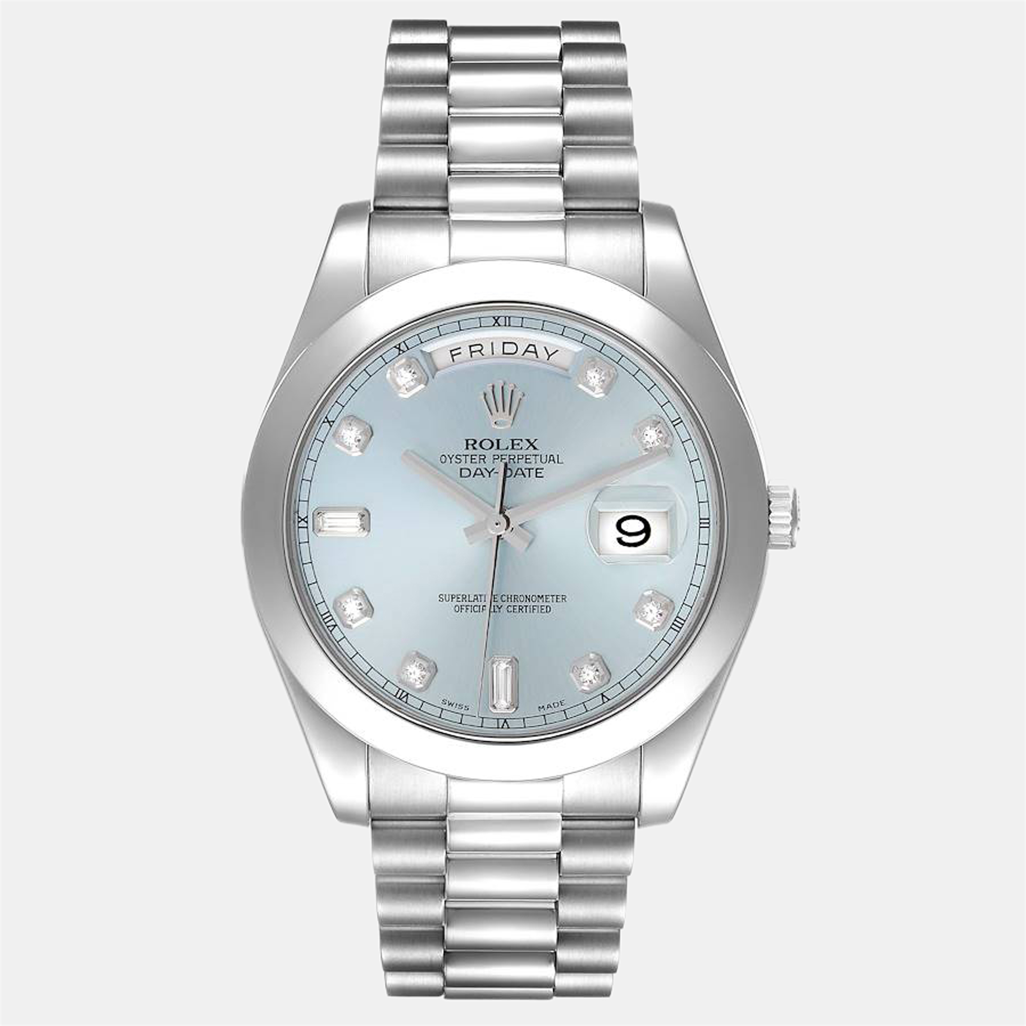 Rolex blue diamonds platinum day date president 218206 automatic men's wristwatch 41 mm