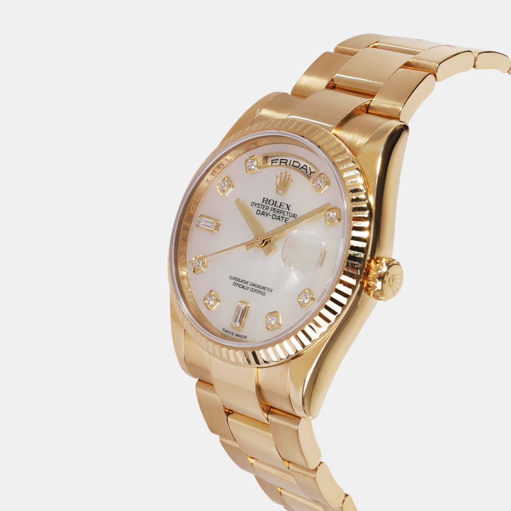 Rolex White 18K Yellow Gold Day-Date 118238 Automatic Men's Wristwatch 36 mm
Rolex White 18K Yellow Gold Day-Date 118238 Automatic Men's Wristwatch 36 mm