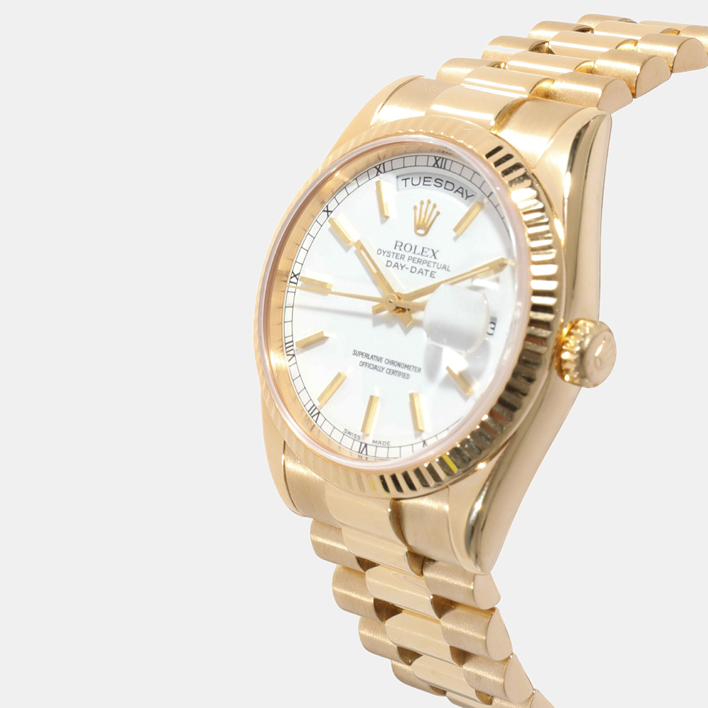 Rolex White 18K Yellow Gold Day-Date P522230 118238 Automatic Men's Wristwatch 36 mm
Rolex White 18K Yellow Gold Day-Date P522230 118238 Automatic Men's Wristwatch 36 mm