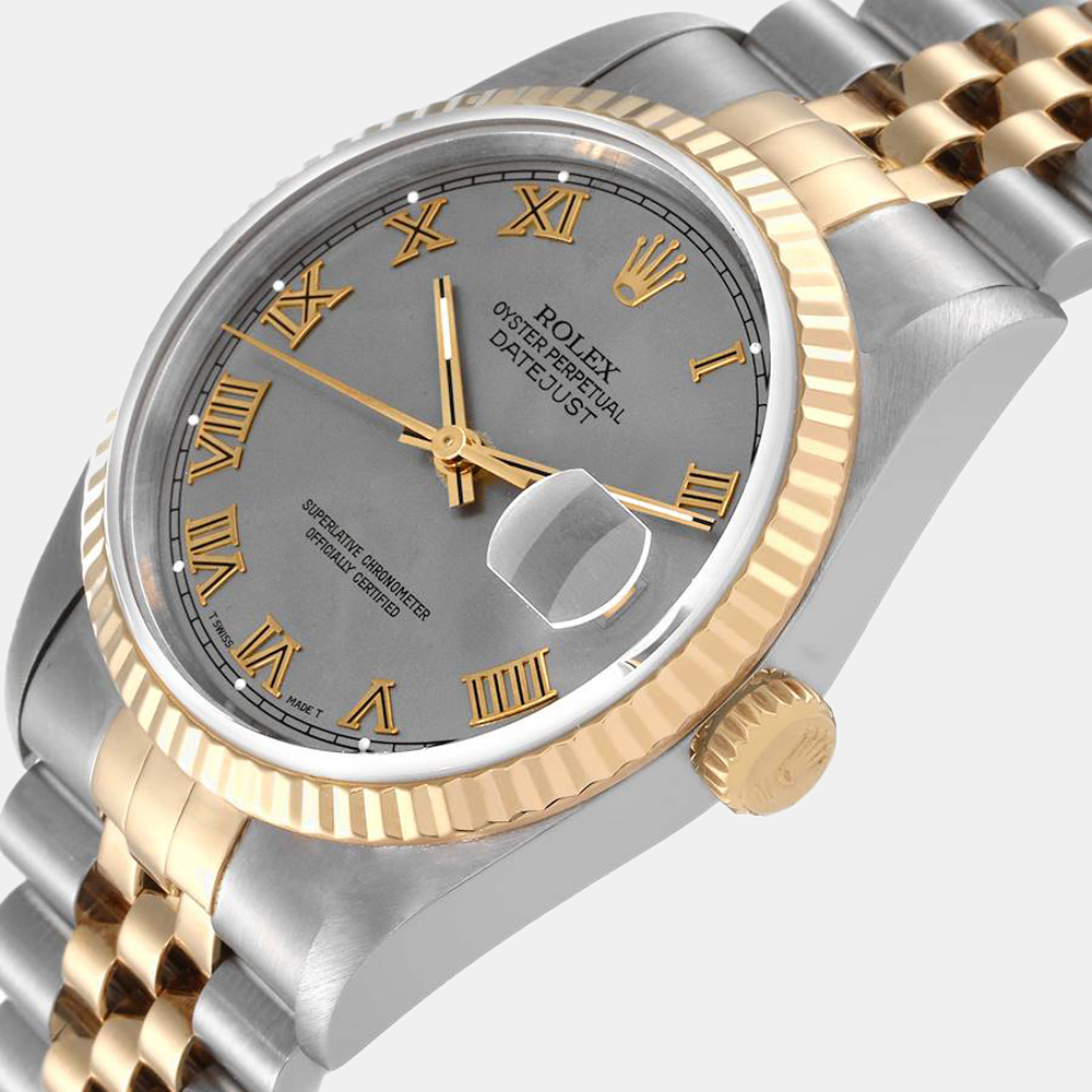Rolex Grey 18k Yellow Gold And Stainless Steel Datejust 16233 Automatic Men's Wristwatch 36 mm
Rolex Grey 18k Yellow Gold And Stainless Steel Datejust 16233 Automatic Men's Wristwatch 36 mm