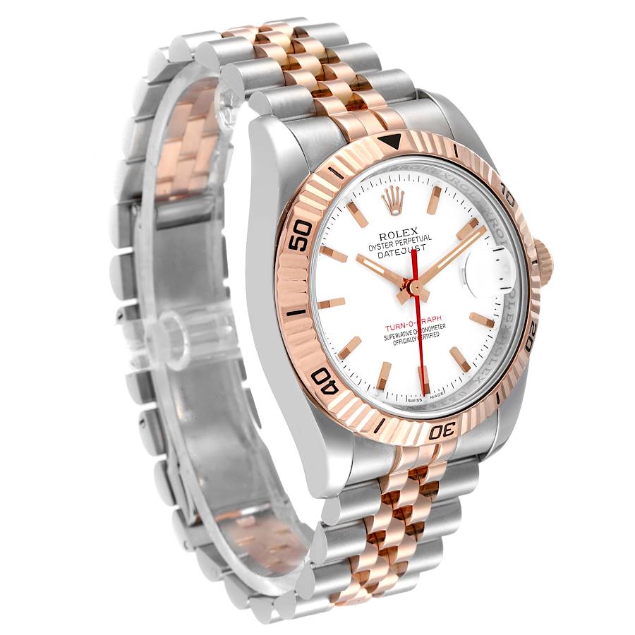 Rolex White 18K Rose Gold And Stainless Steel Datejust Turnograph 116261 Automatic Men's Wristwatch 36 Mm